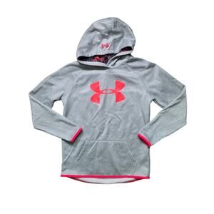 Under Armour Cold Gear Hoodie Youth Girls Large Gray Pink Fleece Pullover